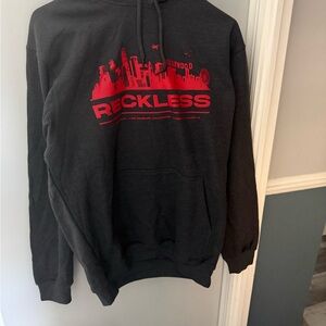Mens Reckless Charcoal Hoodie with Red Graphic